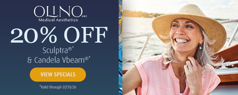 ARC Medical Aesthetics banner with the words '20% off Botox and Platelet-Rich Fibrin (PRF)' and an image of a wedding photo and a couple getting married