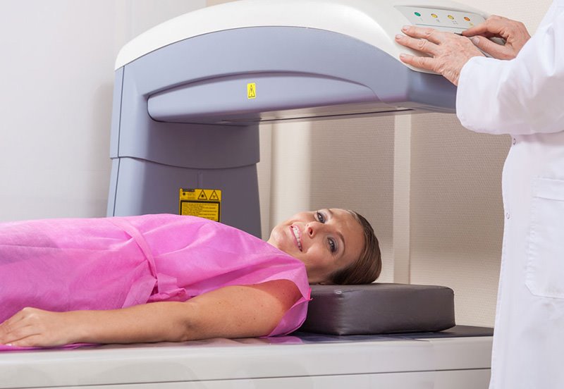 Patient getting a bone density screening