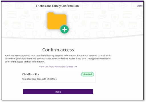 Example of the Confirm Access screen in MyChart