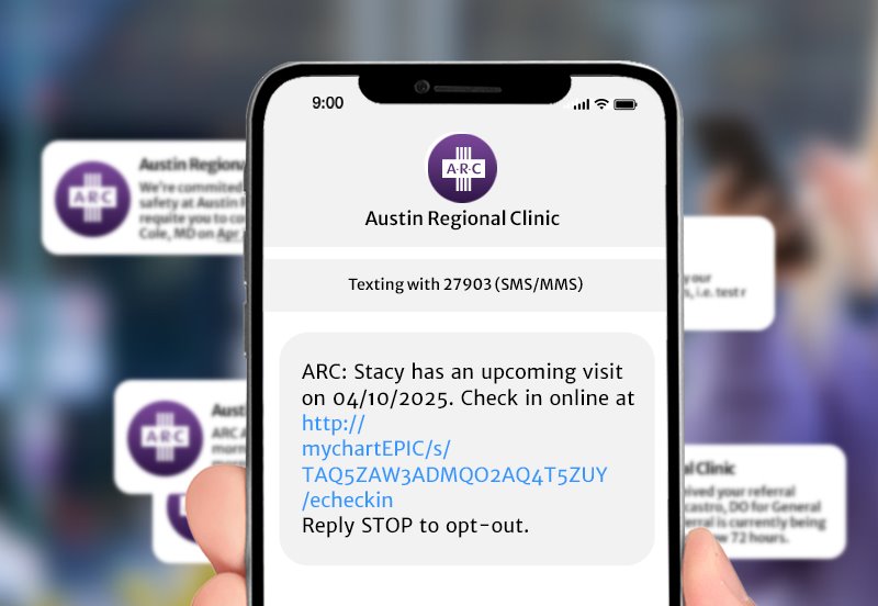 Example text message of daily summary for test results from ARC MyChart