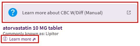 Example of a learn more link in ARC MyChart