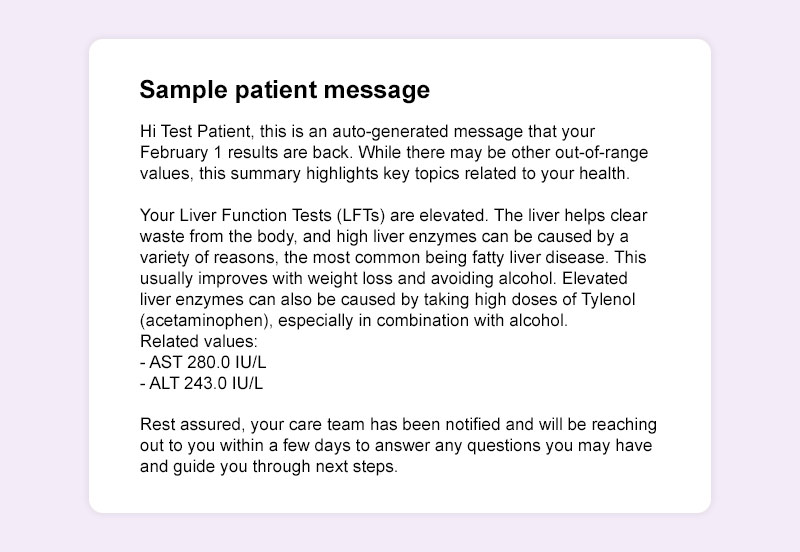 Sample of an AI-generated lab result at Austin Regional Clinic