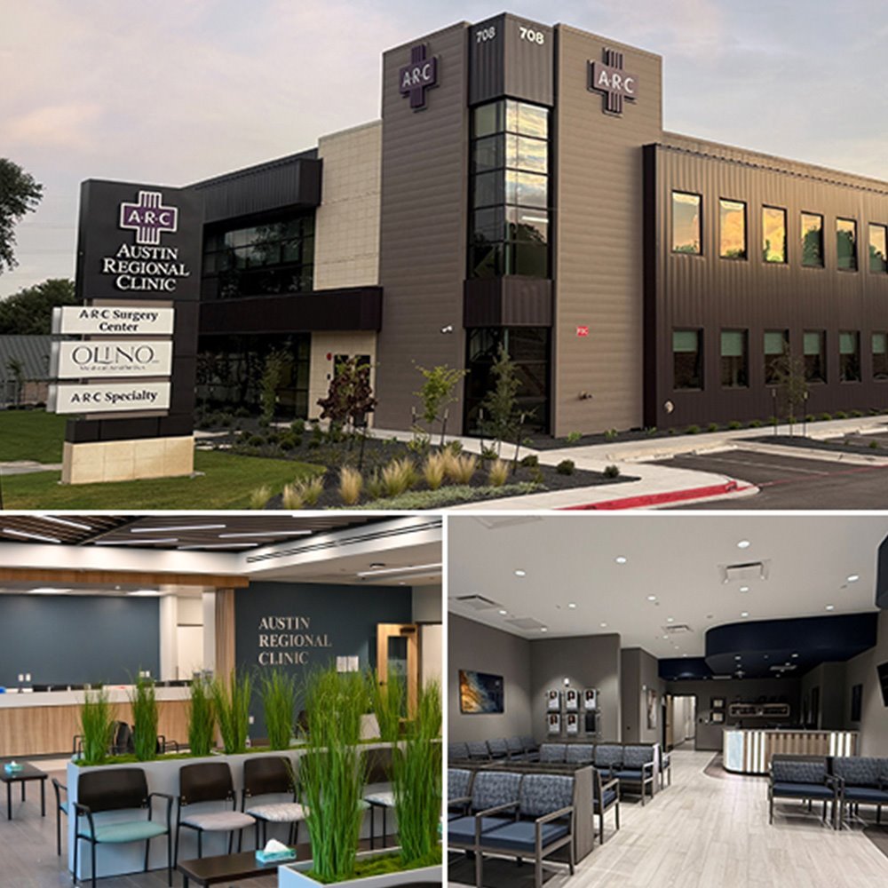 Collage featuring outside and inside views of the ARC South Specialty clinic location