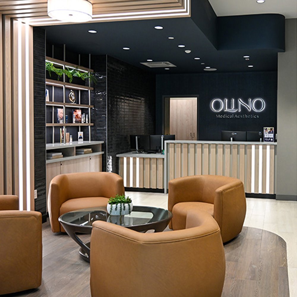 Lobby and front desk area of the OLINO Medical Aesthetics by ARC location at ARC South Specialty