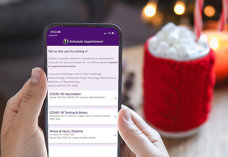 Person using their smarphone to schedule an appointment through ARC MyChart