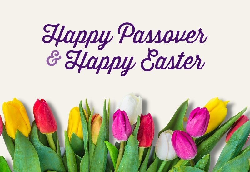 Happy passover and happy easter with flowers