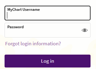 Example of login portal for ARC MyChart