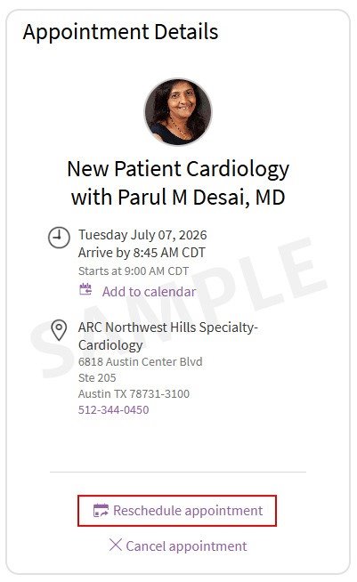 Example of the Appointment Details view in ARC MyChart