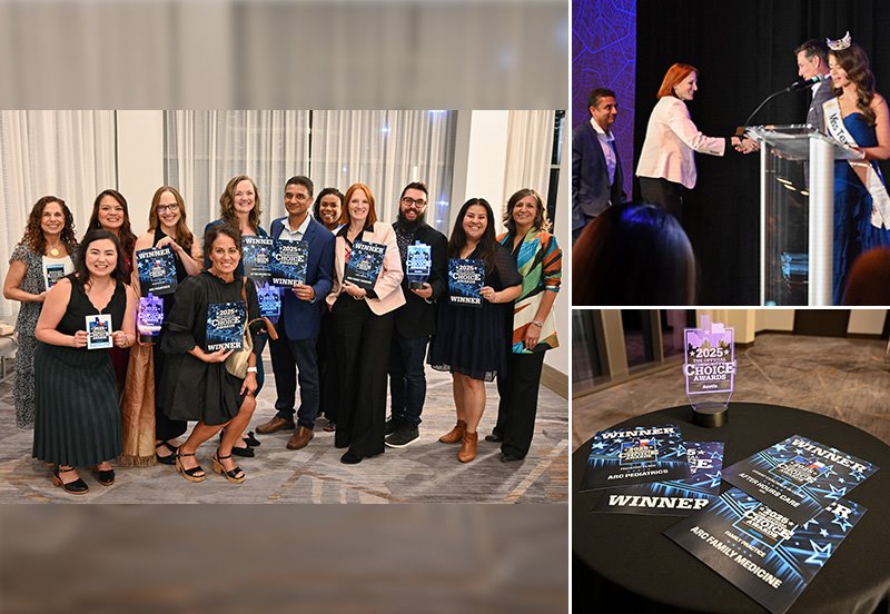 Collage of ARC doctors, leadership, and staff at the Austin American-Statesman's 2025 Community's Choice Awards ceremony