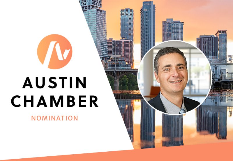 Banner image including Anas Daghestani, MD, ARC President & CEO, the Austin Chamber logo, and downtown Austin in the background, signifying Dr. Daghestani being elected to the Board of Directors of the Austin Chamber