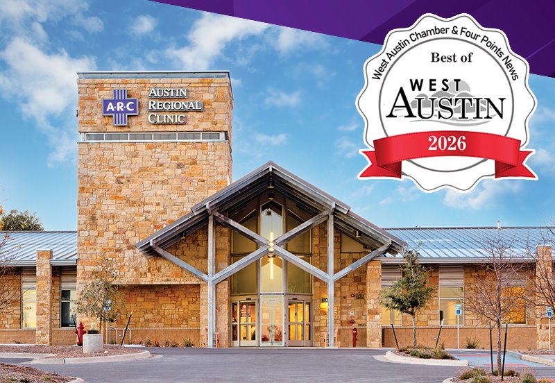 Front outside view of ARC Four Points and the Best of West Austin 2026 ribbon on the top right of the image