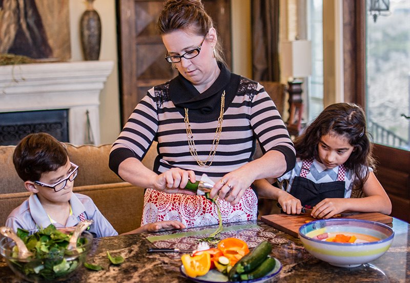 family preparing healthy meals