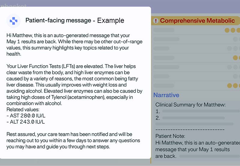 Example of a patient-facing message from Elaborate, a healthcare technology platform enabling ARC to reduce practitioners’ challenges and contextualize health data for patients through artificial intelligence