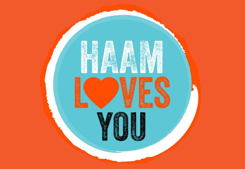 HAAM Love You event logo and a solid orange background