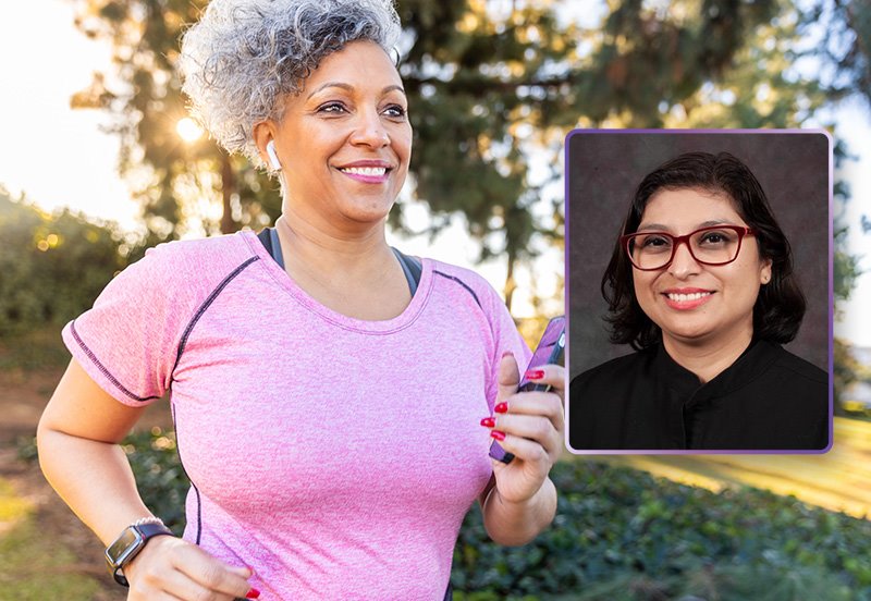 Woman running outdoors to help maintain hormonal balance and an image of Karla T. Waller, MD, Ob/Gyn Doctor at ARC Medical Plaza Specialty