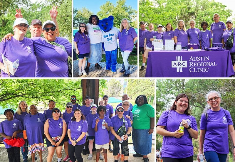 Collage of ARC staff and other walk team members of the walk team at the Walk to Cure Arthritis event at Concordia University in Austin, TX