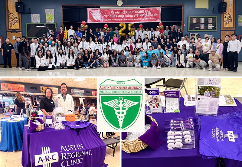 Collage featuring an image of the 2025 AVAMPS Health Fair attendees, the AVAMPS logo, and images of the ARC booth at the event