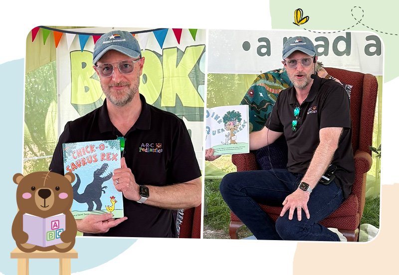 Collage featuring images of ARC Pediatrician, Daniel C. Bradford, MD, JD, at the 2026  BookSpring Festival
