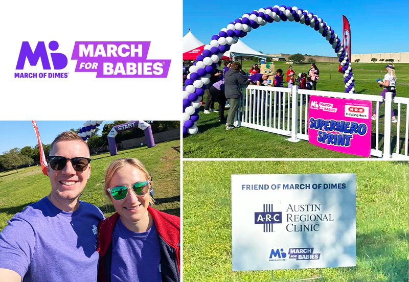 Collage featuring ARC team members at the 2026 March for Babies event, the March of Dimes - March for Babies logo, and an ARC "Friend of March of Dimes" sign