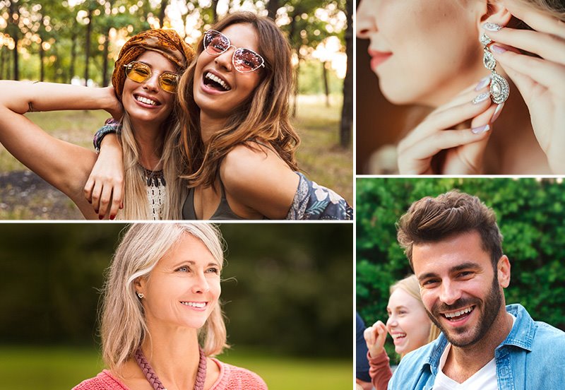 Collage featuring images of patients after Earlobe Repair + SmoothGlo™ treatment