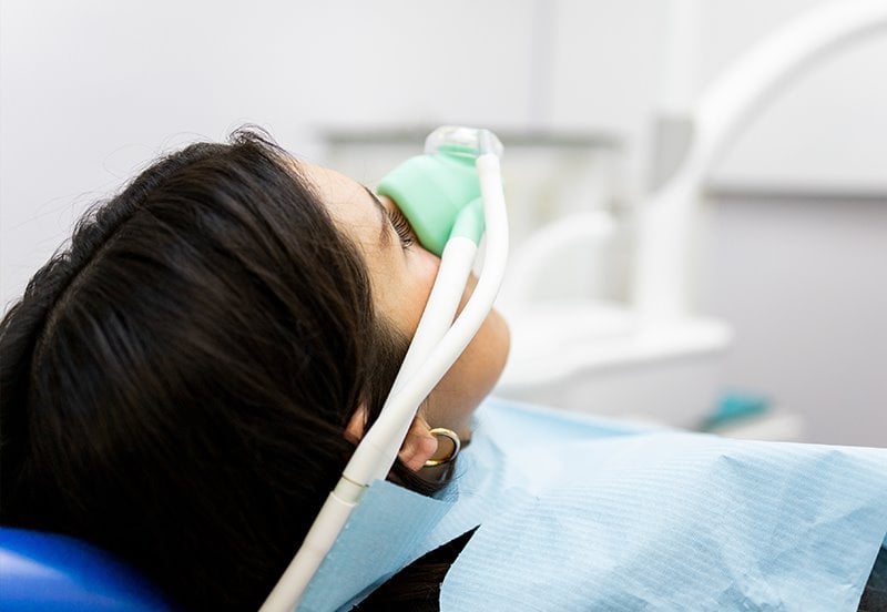 Ob/Gyn patient receiving nitrous oxide by mask during a procedure