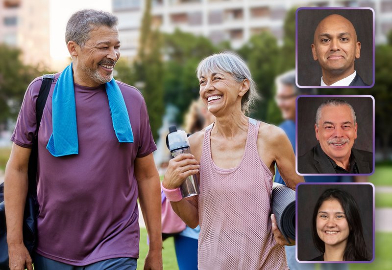 Older couple enjoying a nice afternoon outdoors, representing good orthopedic spine care, and an image of Akshay Yadhati, MD, FAAOS, Orthopedic Spine Surgeon, Michael Farris, PA-C, Orthopedic Spine Care Physician Assistant, and Monica Lash, PA-C, Orthopedic Spine Care Physician Assistant
