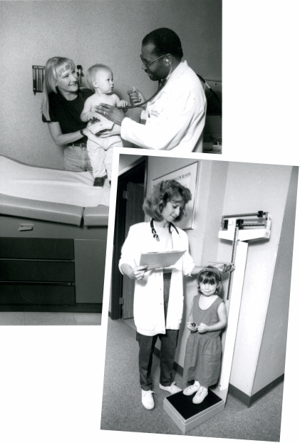 two different pictures both showing a doctor with a child