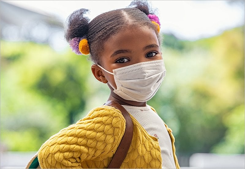 Young girl wearing a facemask to protect against Covid-19
