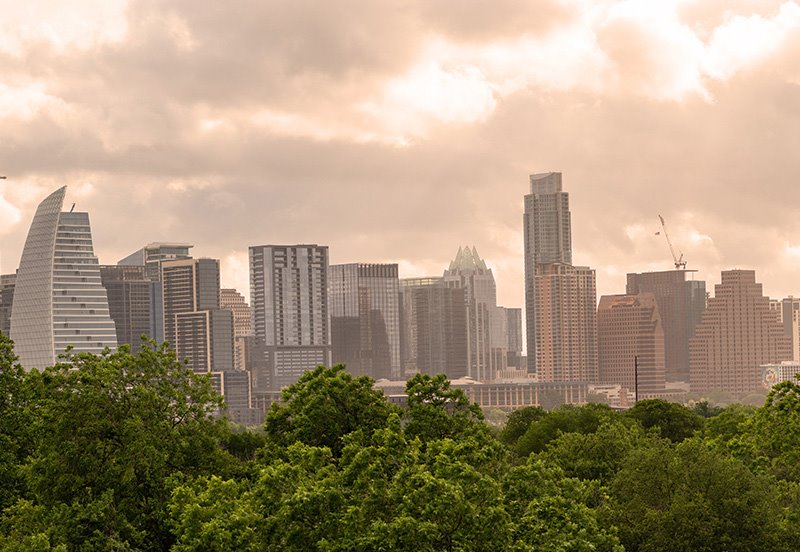 Austin city skyline covered by Saharan dust