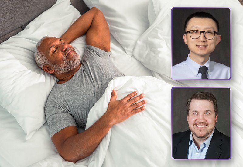 Man enjoying a good night's sleep, an image of Chen Wu, MD, Neurologist at ARC, and an image of John (Caleb) Simmons, MD, Ear, Nose, and Throat (ENT) Doctor at ARC