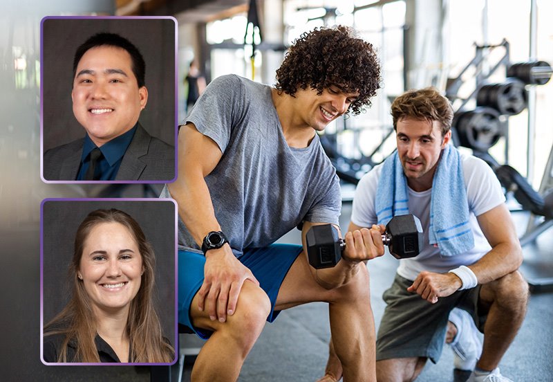 Two men lifting weights at the gym, an image of  Bao C. Nguyen, MD, FACS, General Surgereon at ARC, and an image of Jenna K. Ball, PA-C, General Surgery Physician Assistant at ARC