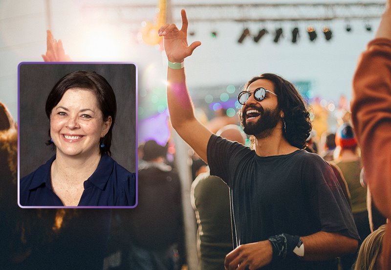 Image featuring a man having a good time at a concert, representing a louder scenery and hearing care, and an image of 