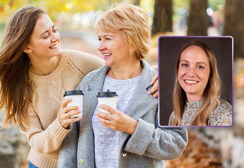 Mother and daughter enjoying a coffee, representing women's health, and an image of Christine E. Glass, MD, Ob/Gyn at ARC Medical Plaza Specialty