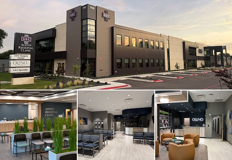 Collage featuring outside and inside views of the ARC South Specialty clinic location