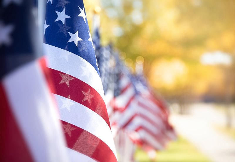 United States flags representing Veterans Day